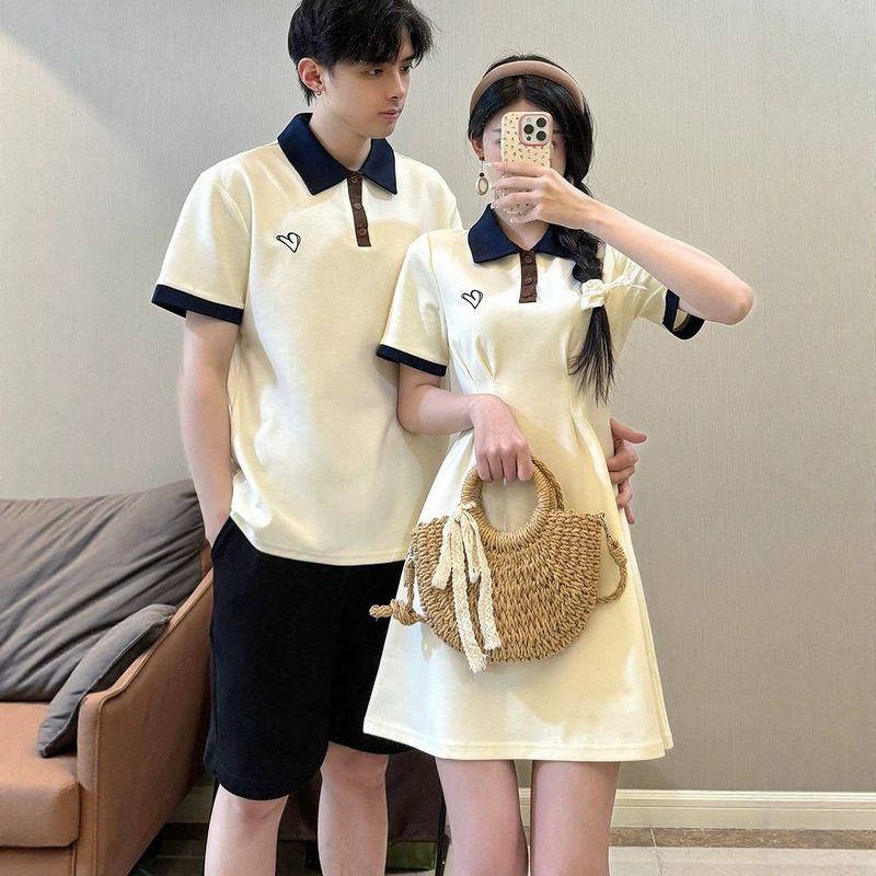 Couple's Matching Outfits 2026 New Style: One Skirt and One Shirt, Waist-Cinching and Slimming, College Style Polo Short-Sleeve Dress with Unique Design
