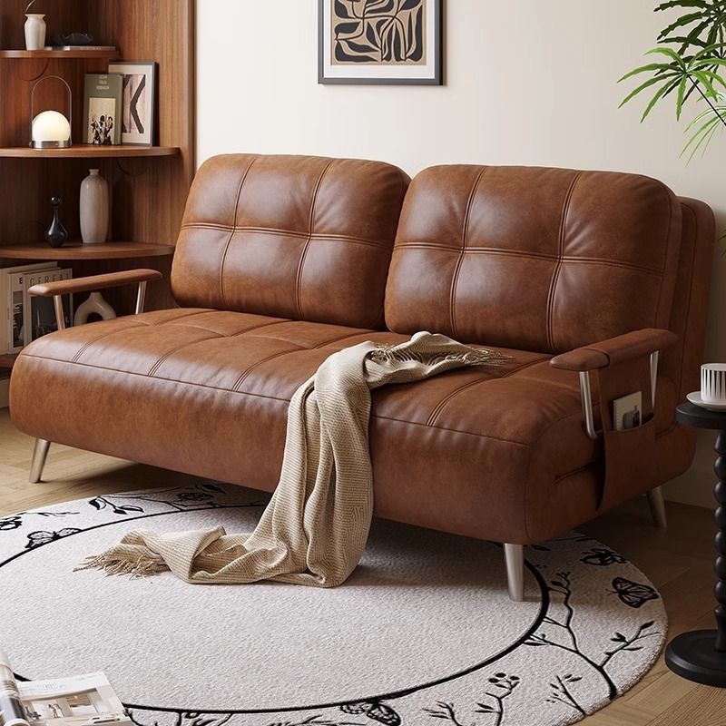 Sofa Bed Single Folding Dual-Use Mid-Century Style Small Apartment Retractable Solid Wood Study Sofa Study Balcony Lunch Break Bed