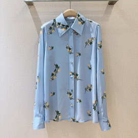 法式2025春女装宽松慵懒松弛感性感微透女人味花卉真丝包扣衬衫