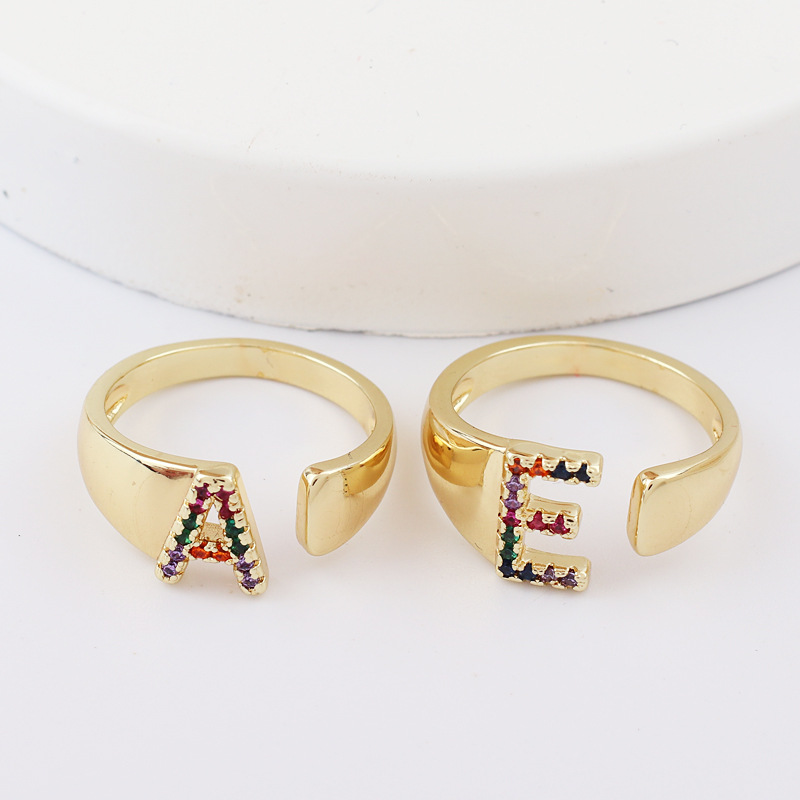 Fashion Letter Copper Open Ring Plating Artificial Gemstones Copper Rings