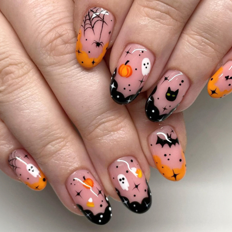 New Wearable Nails Halloween Manicure Spider Rhinestone Spider Web White Ghost Pumpkin Press on Nails New Wearable Nails Halloween Manicure Spider Rhinestone Spider Web White Ghost Pumpkin Press on Nails