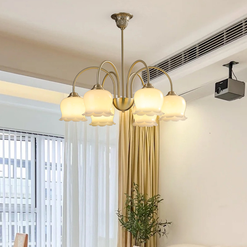 Cremoso viento sala de estar comedor dormitorio lámpara Bell orquídea moderna simple luz de lujo de cobre Nórdico Nueva Fábrica Directa