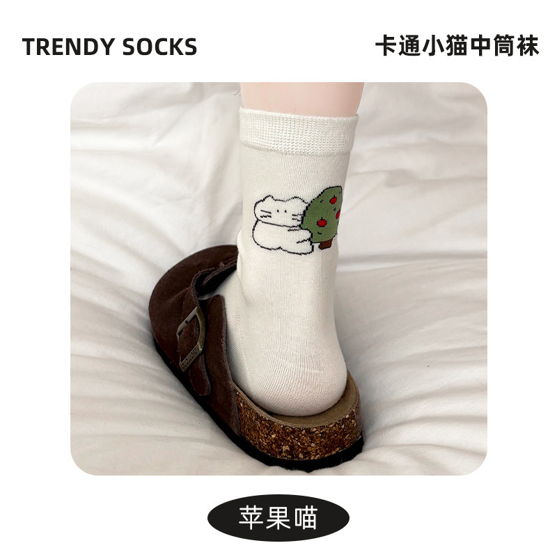 袜子女中筒袜ins风动漫可爱卡通小猫咪学生袜堆堆袜棉袜诸暨袜业|undefined