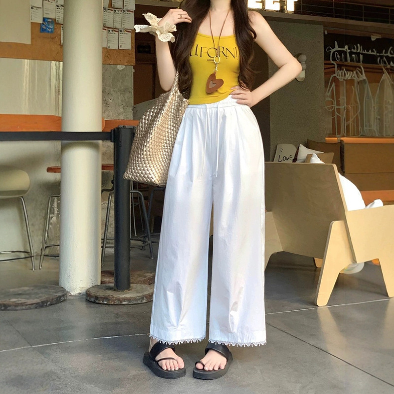 まつげ9点パンツレースステッチレースアップワイドレッグパンツレディースヨーロッパステーション2025夏新作ヨーロッパ婦人服ストレート|undefined