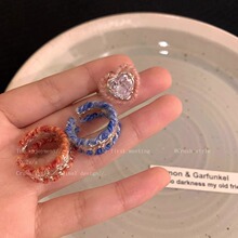 甜美风百搭粉色爱心毛线蓝色毛绒戒指女潮可爱开口小众设计指环女