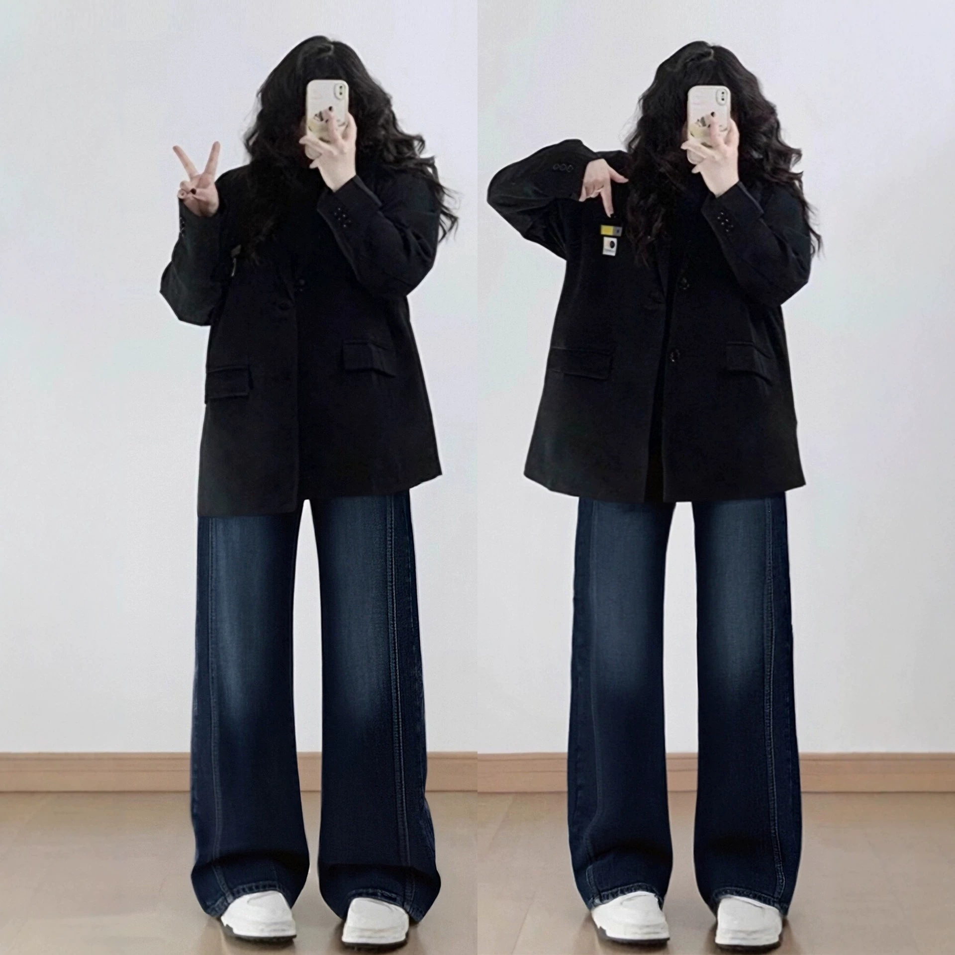 2026 Women's Autumn Pear-Shaped Figure-Flattering Pants, Plus Size, Blue High-Waisted Stretchy Slightly Flared Jeans