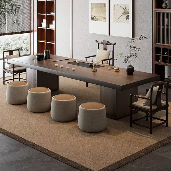 Tea table, solid wood integrated table, new Chinese-style tea table, Song-style aesthetic tea table and chair set, high-end solid wood tea table