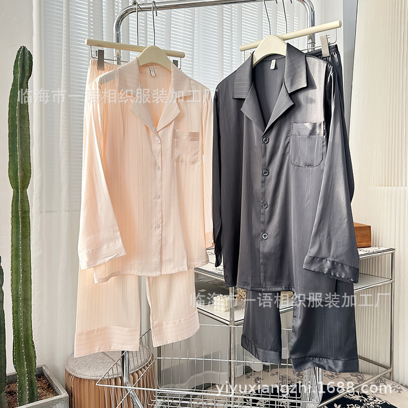 2025 Internet Celebrity Spring New Simple Ice Silk Couple Pajamas Light Luxury Breathable Couple Home Clothes suit Wholesale