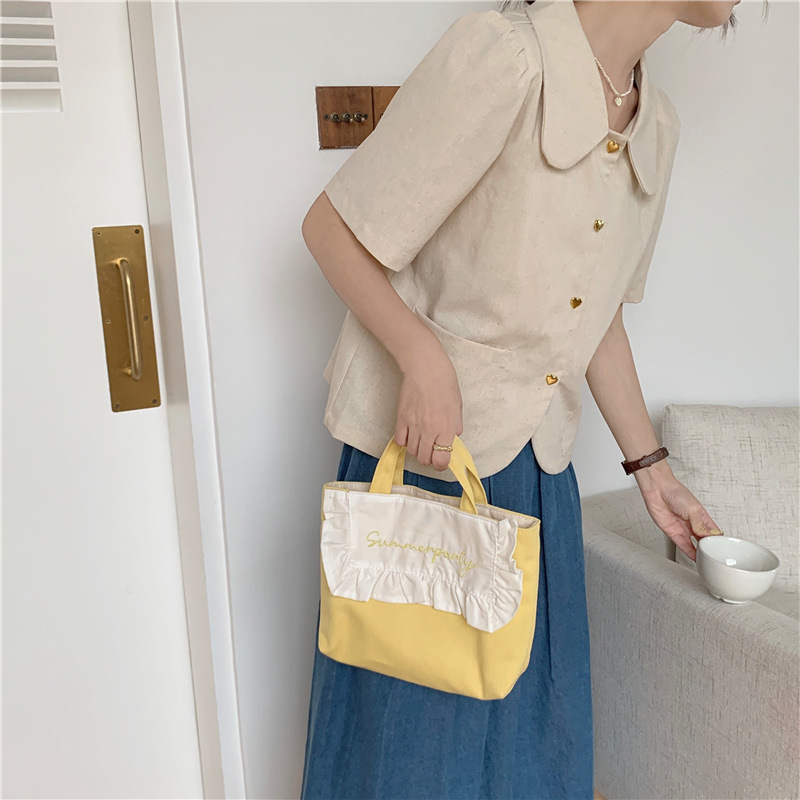 1441 Japanese and Korean chic Sweet ruffled bento Bag, Fresh embroidered hand-held small cloth bag, girl student bag wholesale undefined