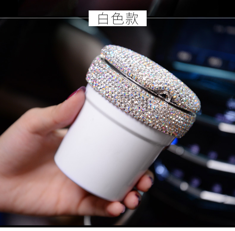 Car Ashtray with Led Light Luminous Multifunctional Ashtray Car Personalized Covered Car Interior Decoration with Diamond