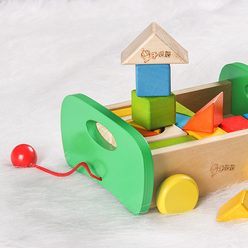 Gran partícula remolque bloque de construcción puzzle juguetes de madera sólida multifuncional juego de bloques de construcción regalos para niños jardín de infantes al por mayor