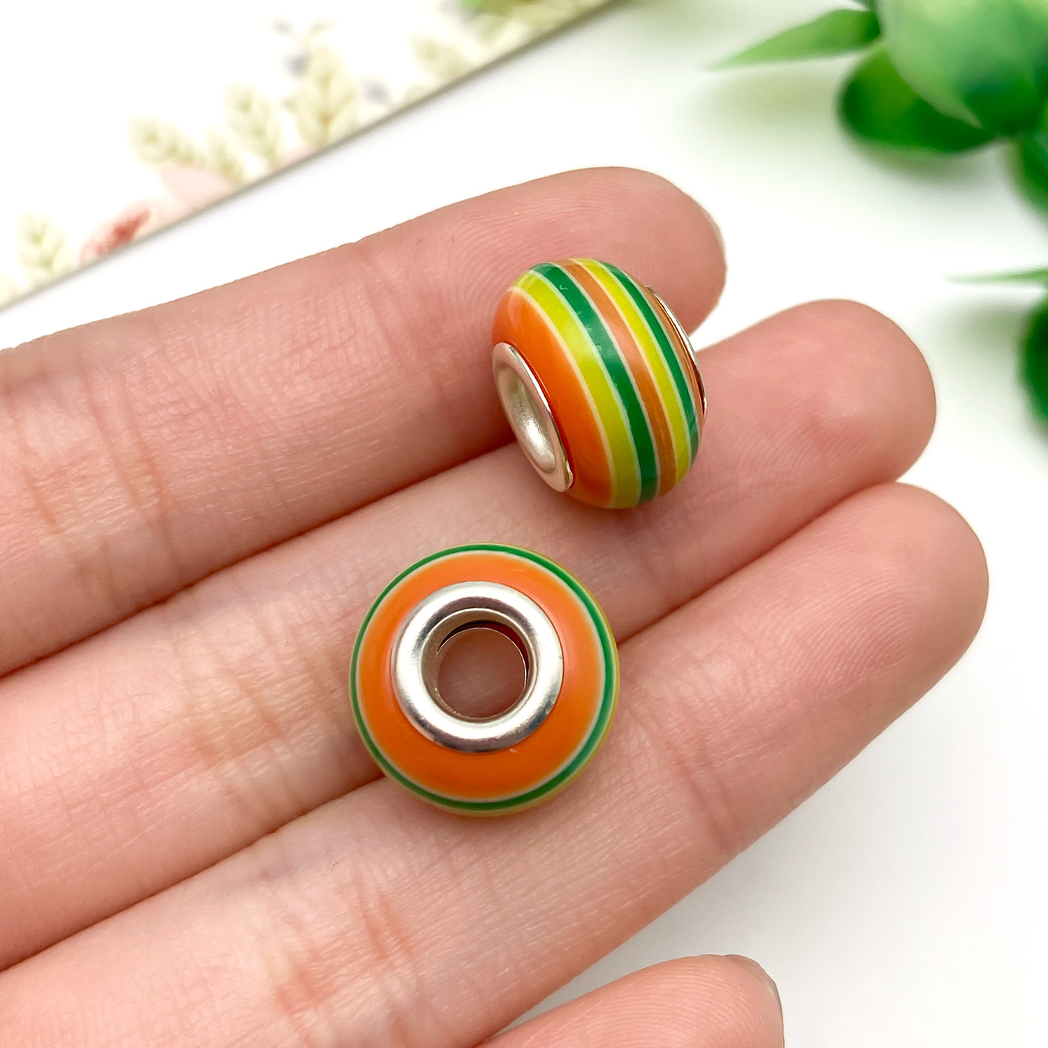 11545-JJ-绿色点钻软陶家大孔大孔珠11mm-0.9g