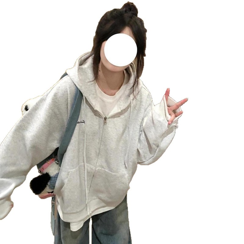 薄款300g爆款oversize美式高街连帽卫衣女季慵懒风拉链开衫外套潮|undefined
