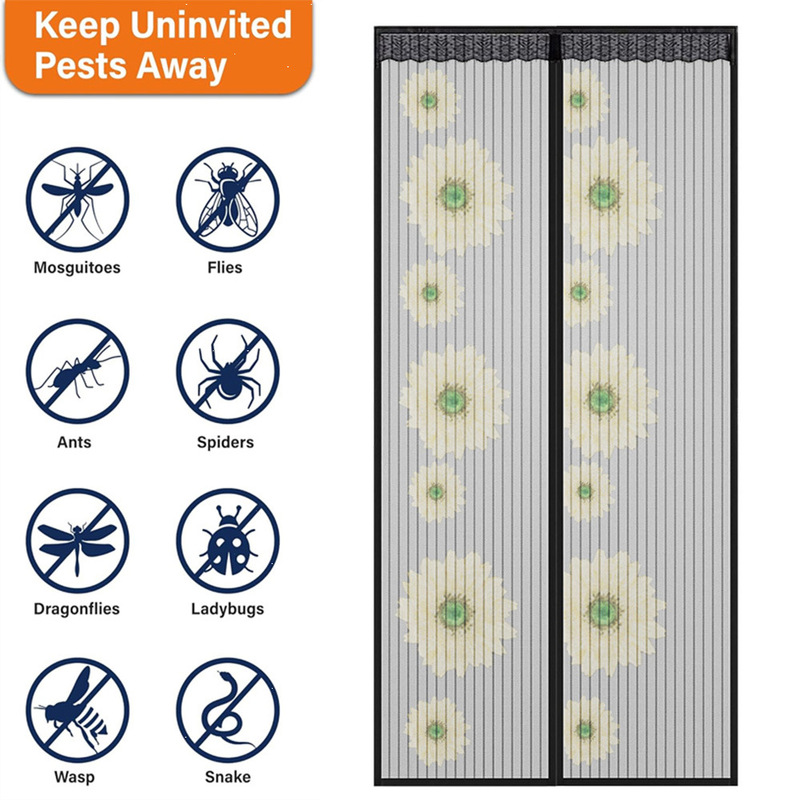 Cross-Border Anti-Mosquito Door Curtains, Anti-Insect Curtains for Living Room, Kitchen, and Bedroom, Printed Polyester Striped Soft Door Curtains, Household Gauze Curtains