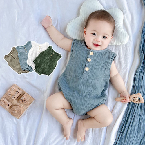 Export Male Baby Infant Sleeveless Vest Pampers Ins Style Summer Thin Gauze Cotton Newborn Clothes 