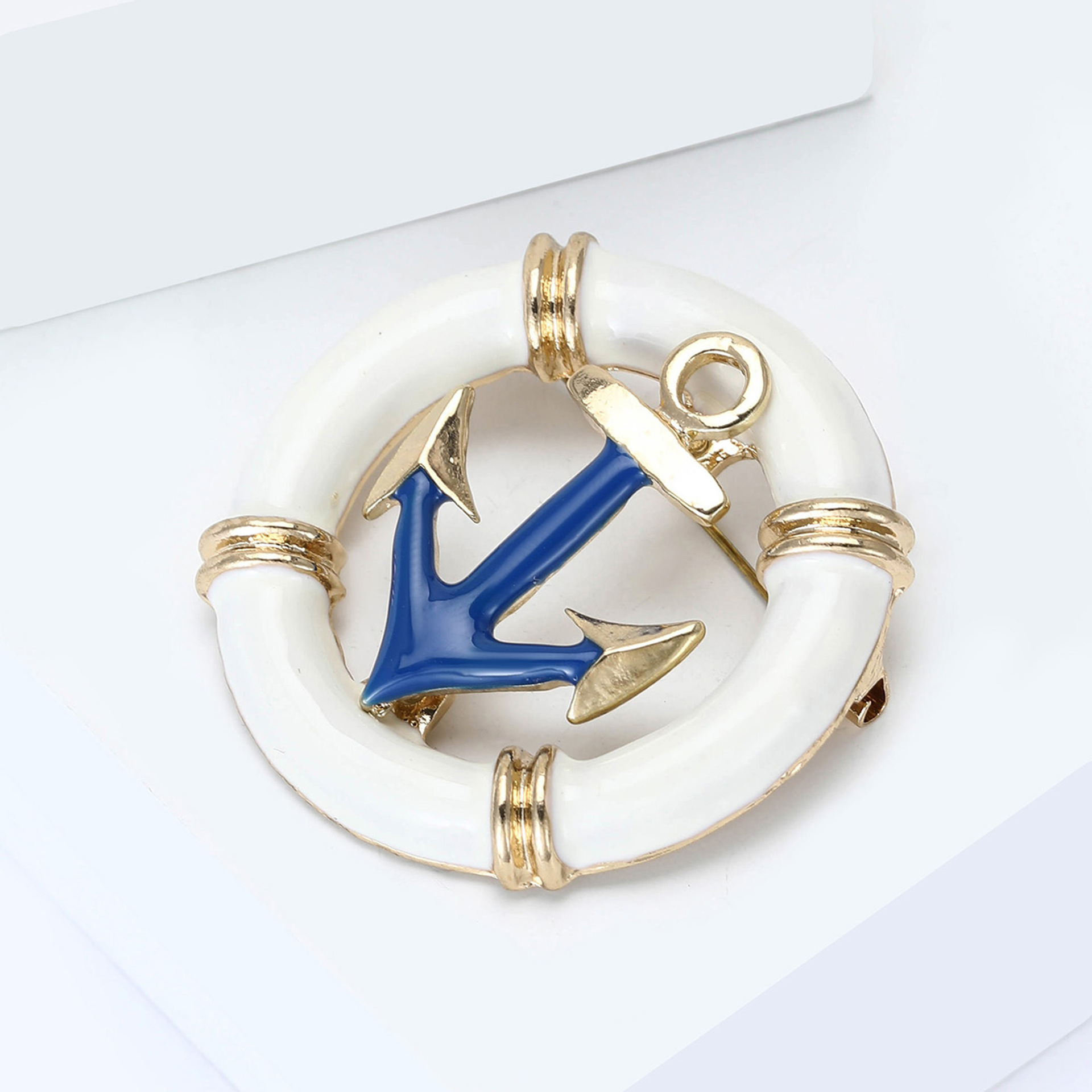 Fashion all-match dress suit collar pin round three-dimensional enamel oil drop rudder anchor brooch Navy style pin