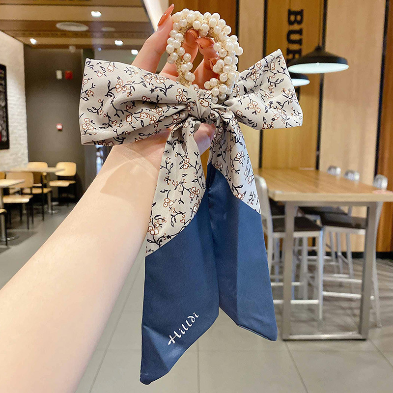 Banda de pelo de bufanda de seda corbata de pelo femenina Shixi Cinta de lazo de perla sale todo partido cuerda de cabeza Shixi 2021 cabello nuevo