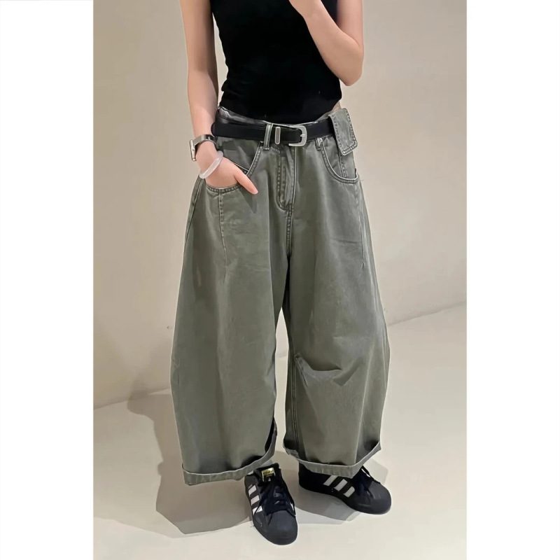 Aimeerosa/Ai Luosa New Versatile Work Pants Loose American-Style Pocket Design Thin Denim Cropped Pants