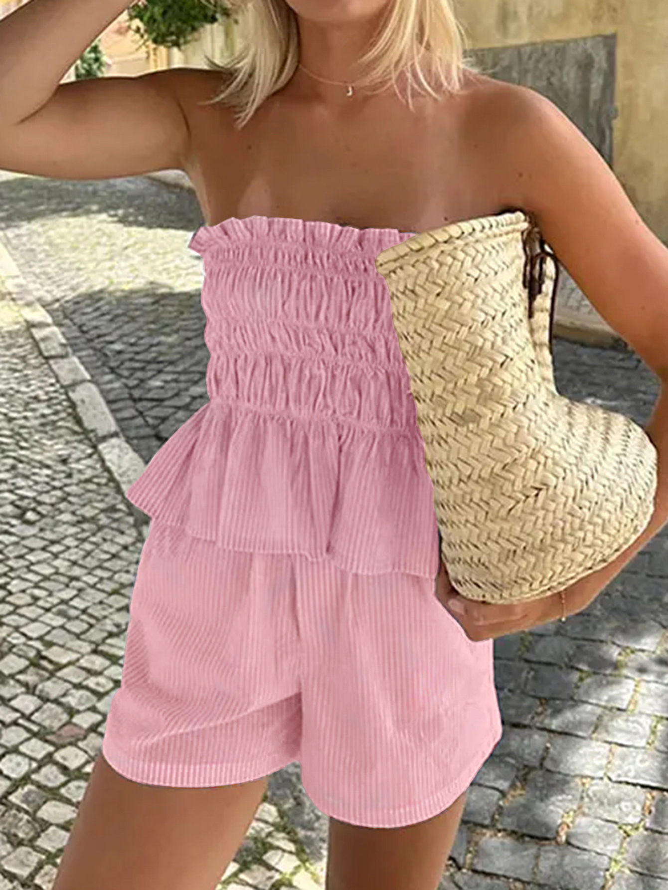 200g Weight Sleeveless Sleeve Length Polyester, Viscose fiber Fabric Type Shorts Co-ord Set Sets Type 2 Pieces Set Quantity Daily Occasion Strapless Neckline Slim Fit Type Stripe Pattern Summer Season Women's Gender Casual Style Daily Women's Casual Stripe Polyester Viscose Fiber Shorts Co-ord Set Shorts Sets 1
