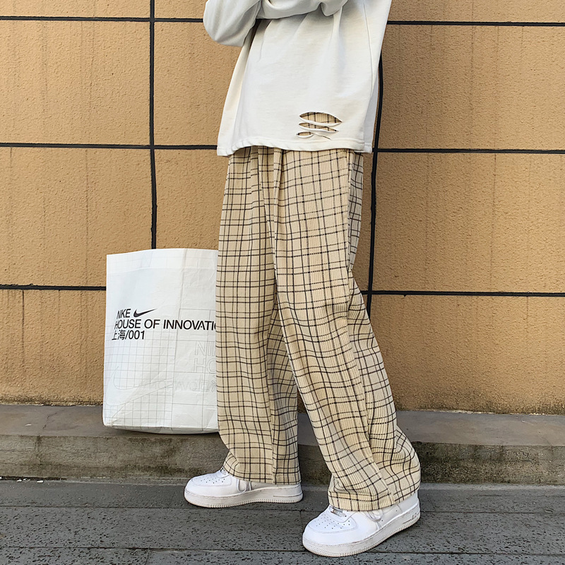 Plaid pants men's spring and autumn Kore...