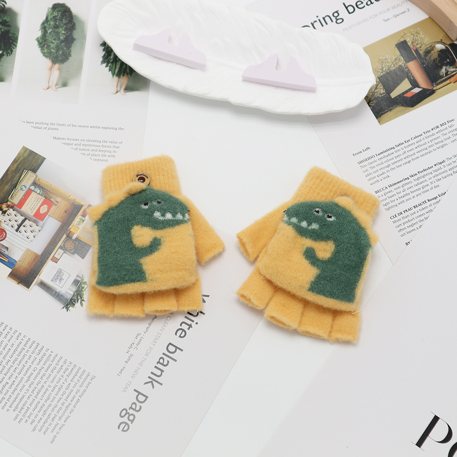 Guantes de invierno de medio dedo para niños niños niños niños niñas estudiantes lindos guantes de peluche de dibujos animados