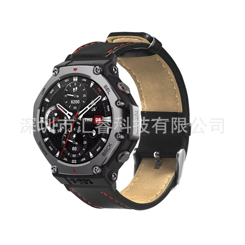 For Huami Amazfit T-Rex 3 red car line single-sided leather strap (with connector) For Huami Amazfit T-Rex 3 red car line single-sided leather strap (with connector)