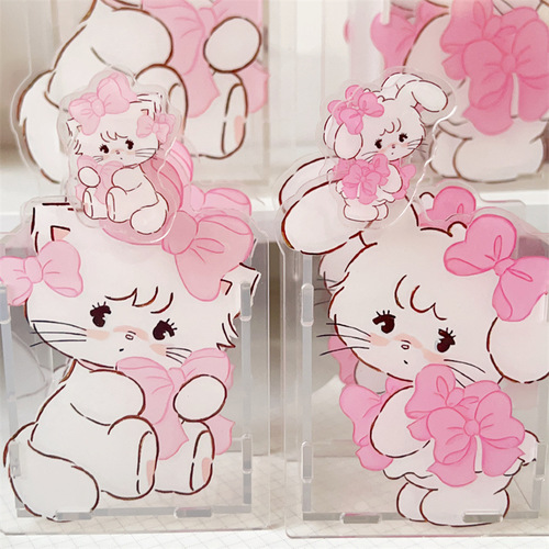 mikko pen holder ins style cute pink cat double-sided acrylic shape desktop ornament storage pen holder