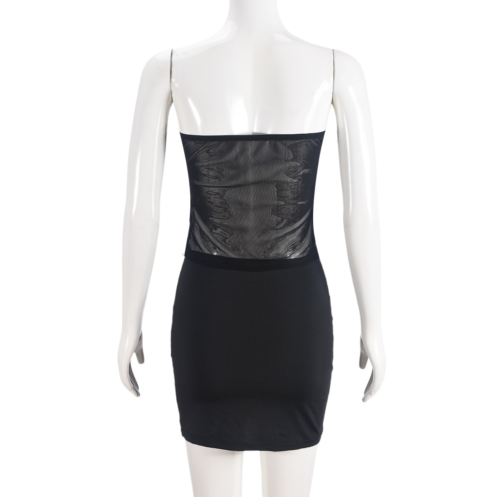 Women Clothing Chest Wrapped Skirt Fashionable See through Sexy Patchwork Two Piece Sets Women