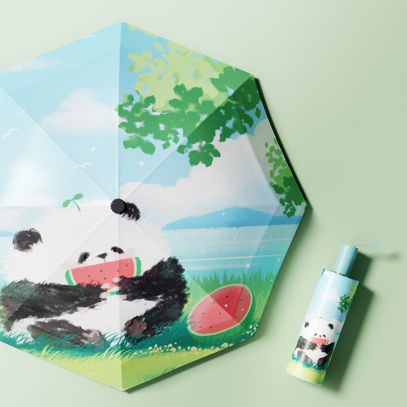 High-looking panda umbrella folding umbrella sunny and rainy dual-use black glue sun protection UV protection small portable children umbrella