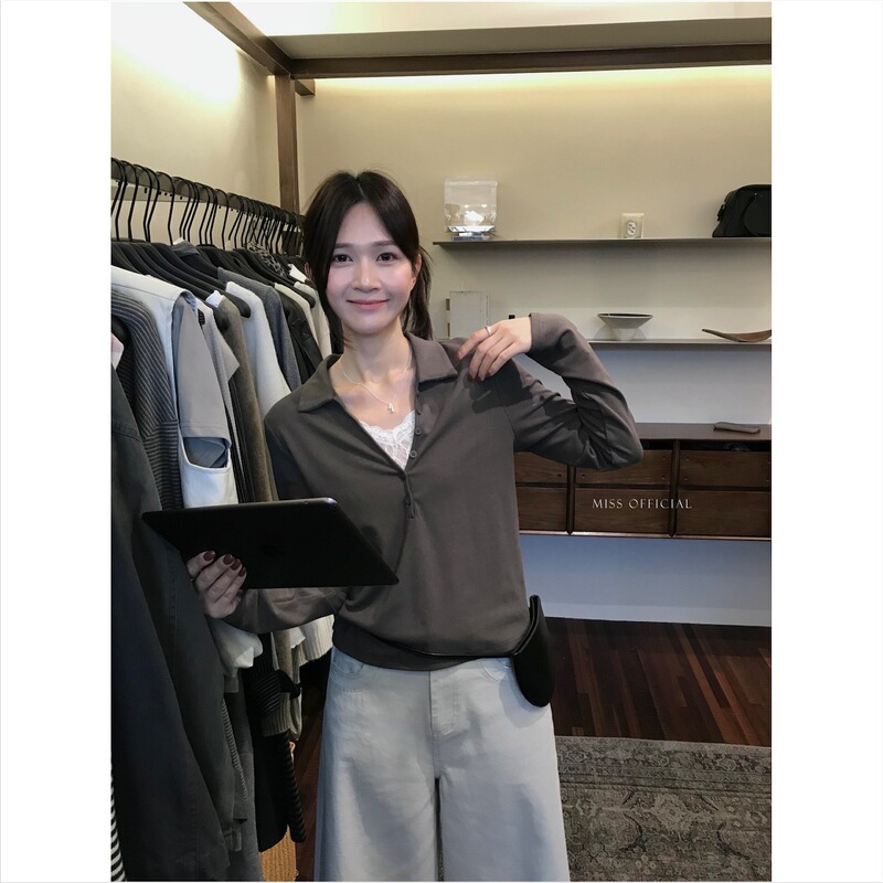 Early autumn gentle style [Misi Home] Korean-style lace patchwork two-piece look blouse with a turn-down collar 51137