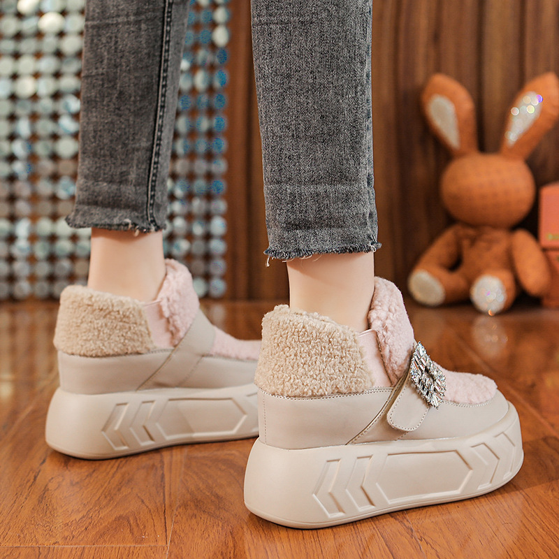 Women's Shoes Furry shoes for women new winter plus velvet thickened snow cotton shoes all match platform thick sole heightened casual sneakers_voghion.com
