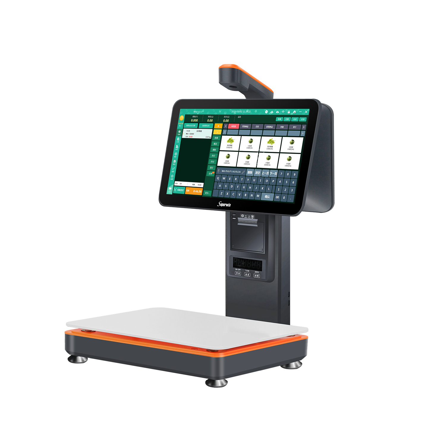 La máquina integrada de básculas de caja registradora ai identifica automáticamente con doble pantalla la báscula electrónica fresca picante y caliente de alimentos cocinados en la tienda de frutas sin aprendizaje.