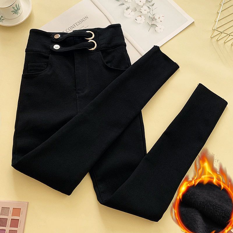 春秋紧身弹力加绒打底裤女外穿高腰显瘦紧身魔术小脚铅笔长裤