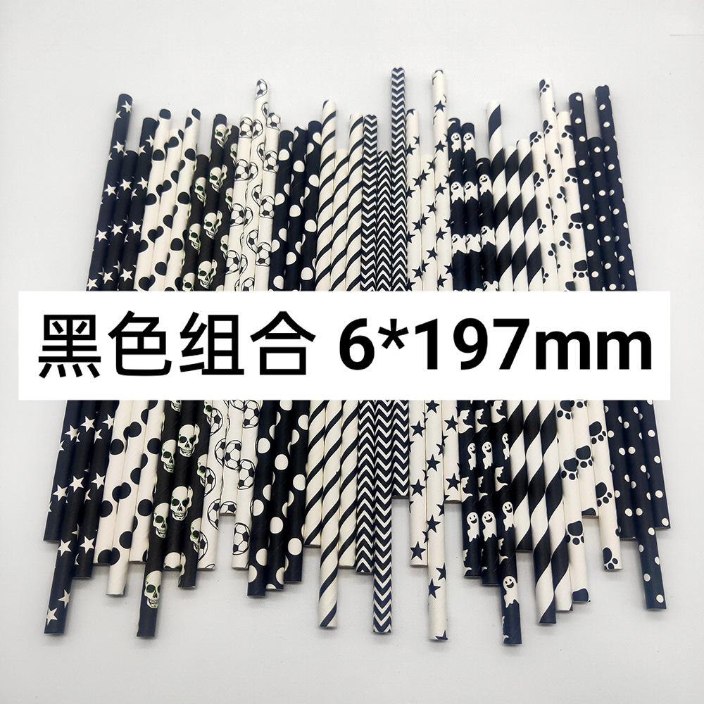 Paja de papel biodegradable desechable negro internet celebridad jardín de infantes paja hecha a mano decoración del partido paja