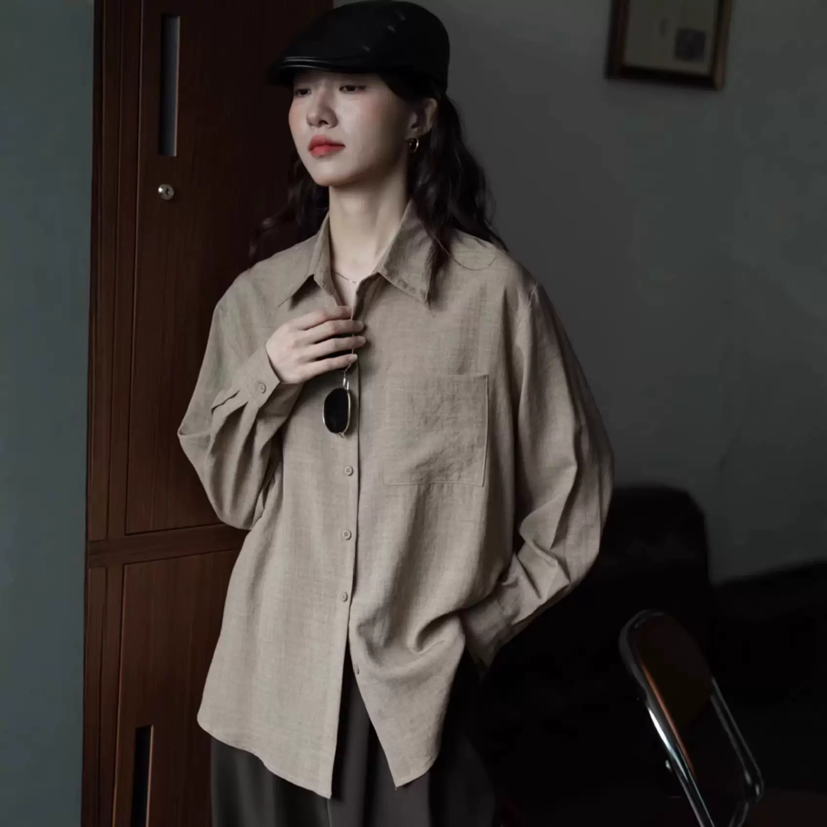 Polo领纯色衬衫女春夏季新款韩版开衫气质职业学院风长袖衬衣上衣