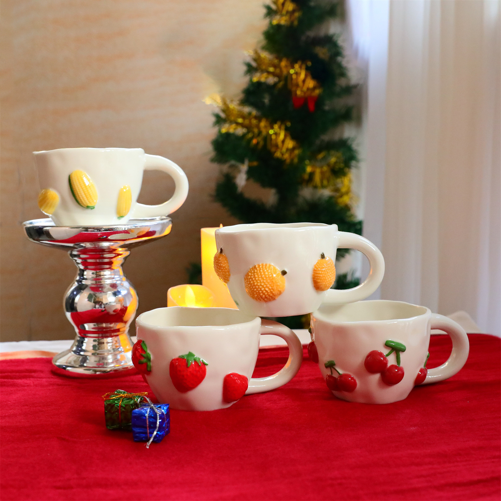 780g Weight Mug Kitchen and drinking utensils 1 Piece Quantity Banquet, Party Occasion ceramics Material Cherry Pattern Casual, Elegant, Cute Style Casual Elegant Cute Cherry Ceramics Mug 1 Piece 2
