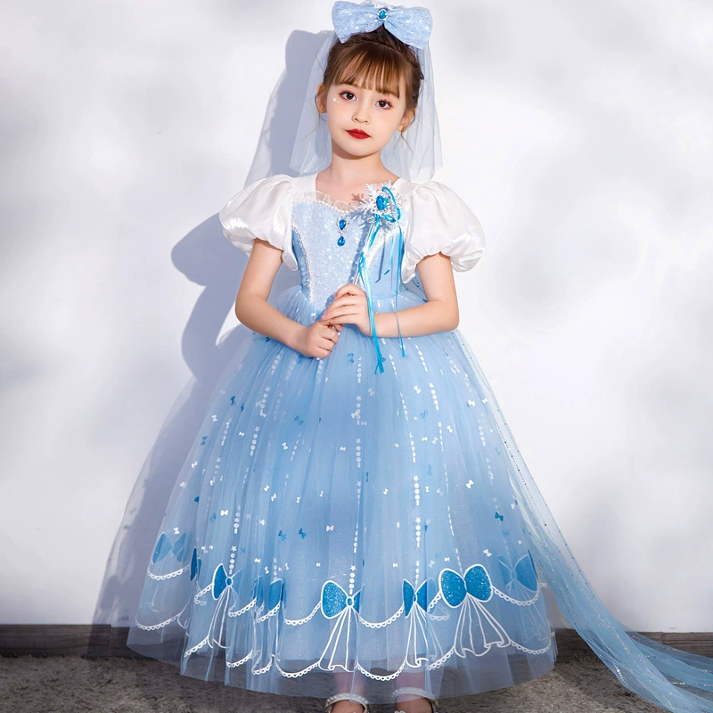 Платье принцессы Эльзы для девочек, длинное, летнее, для выступлений на фортепиано, коллекция 2025 года