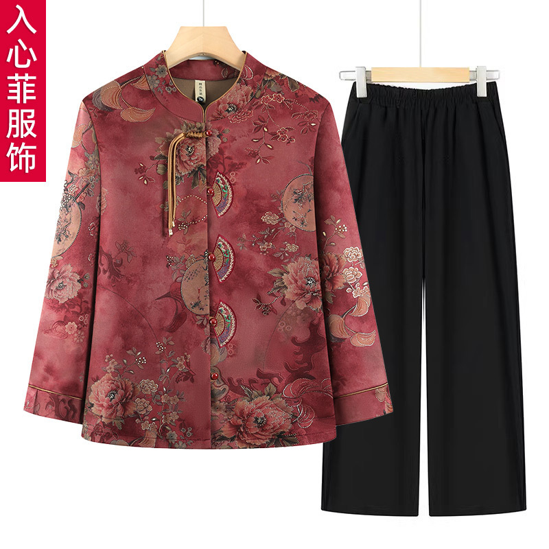 Grandma's Spring Clothes Shirt Middle-aged and Elderly Women's Casual Long-sleeved Shirt Mother's Coat Old Lady's Spring and Autumn Tang Clothes Top