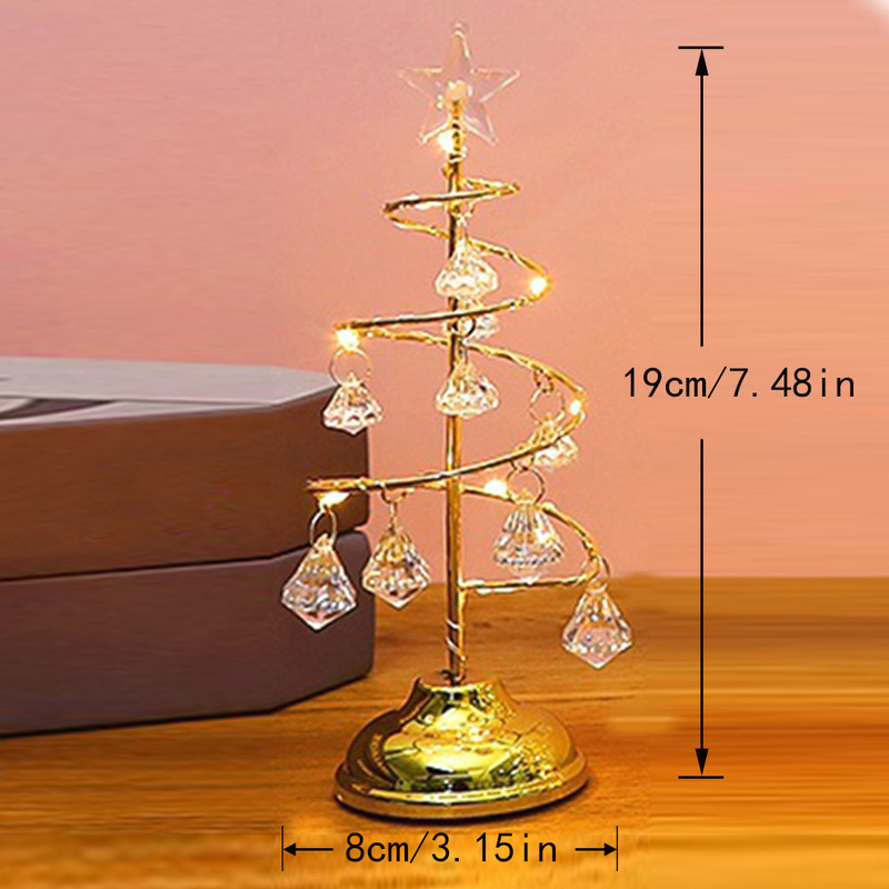クリスマス装飾品プレゼントメッキ鉄芸樹LED発光水晶クリスマスツリー水晶置物夜灯|undefined