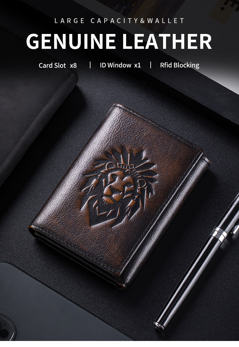 Ví nam da bò gập ba chống trộm RFID phong cách cổ điển — Nâu cà phê - phai màu, Nâu cà phê, Đen, Nâu ngựa hoang chi tiết 11