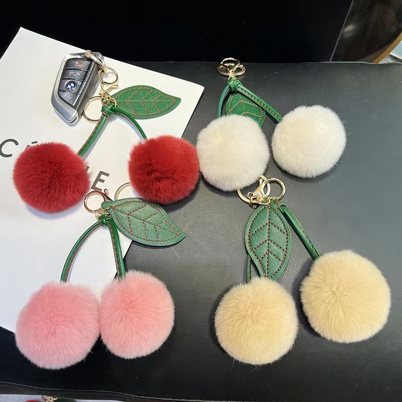 17g Weight Bag Pendant, Keychain Classification 1 Piece Quantity Daily, Street Occasion Real rex rabbit hair Material Cherry Pattern Cute Style 1 Piece Cute Cherry Real Rex Rabbit Hair Bag Pendant Keychain 1