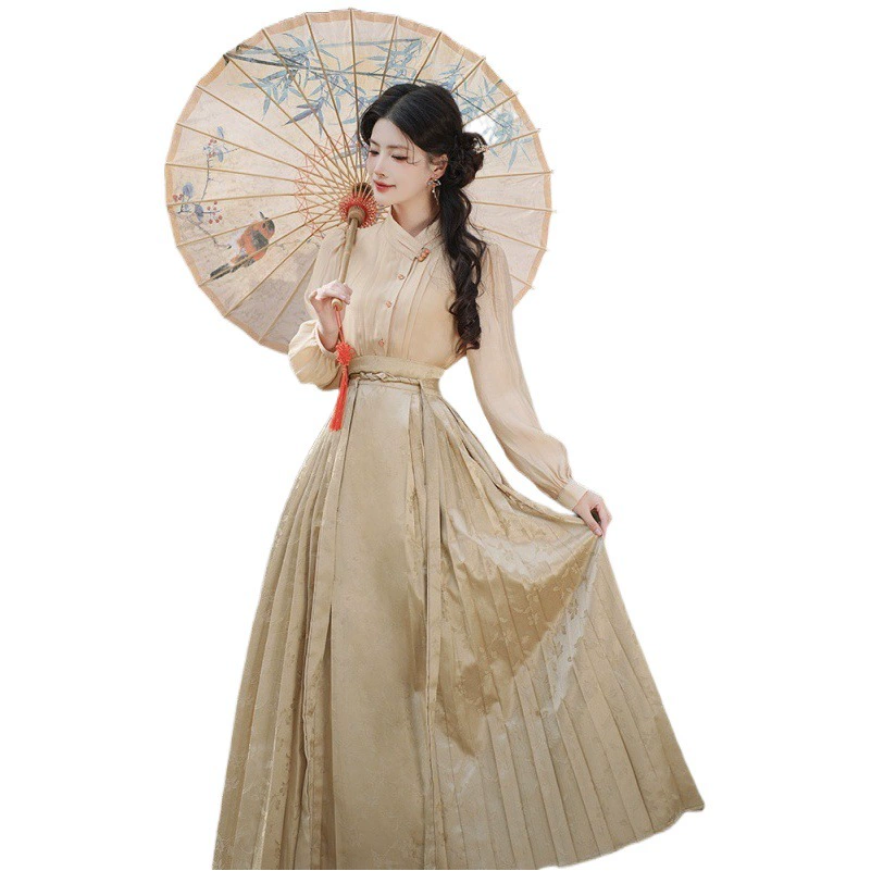 Новый китайский стиль костюм юбка в китайском стиле Ming Han одежда рубашка Женская юбка жилет юбка дизайн чувство маленький западный стиль из двух частей костюм