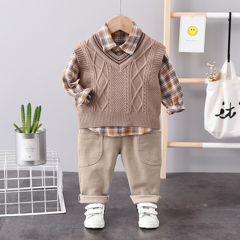 360g Weight Kids Clothing Sets Children's Clothing Type Long Sleeve Sleeve Length Cotton Fabric Type Pants Sets Sets Type 3 Pieces Set Quantity Holiday, Banquet, Daily Occasion Shirt Collar Neckline Regular Fit Fit Type Lattice Pattern Spring, Autumn Season Boy'S Gender Casual, Elegant, Simple Style Style Casual Elegant Simple Style Lattice Cotton Boys Clothing Sets 1