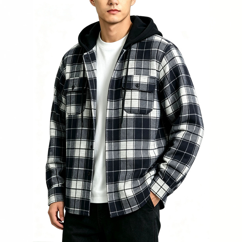 Amazon's best-selling flannel autumn and winter casual plaid long-sleeve men's shirt with hood, new men's casual shirt Amazon's best-selling flannel autumn and winter casual plaid long-sleeve men's shirt with hood, new men's casual shirt