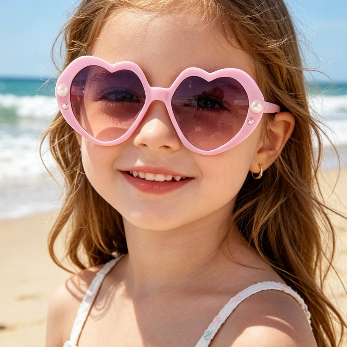 Gafas de sol infantiles con montura en forma de corazón, color caramelo, con accesorios de perlas, para niños y niñas, gafas de sol personalizadas para decoración de escenarios