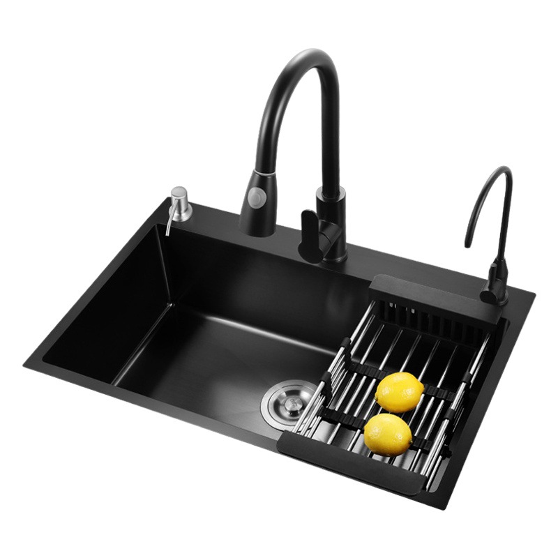 Venta al por mayor de verduras del hogar lavabo grande sola ranura hecha a mano engrosada fregadero de la cocina nano 304 fregadero de acero inoxidable sola ranura