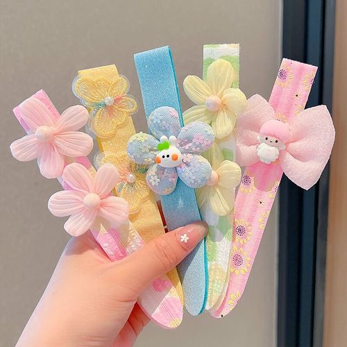 Butterfly pearl broken hair stickers for children new bow cinnamon dog cute cartoon new hair accessories flower bangs stickers
