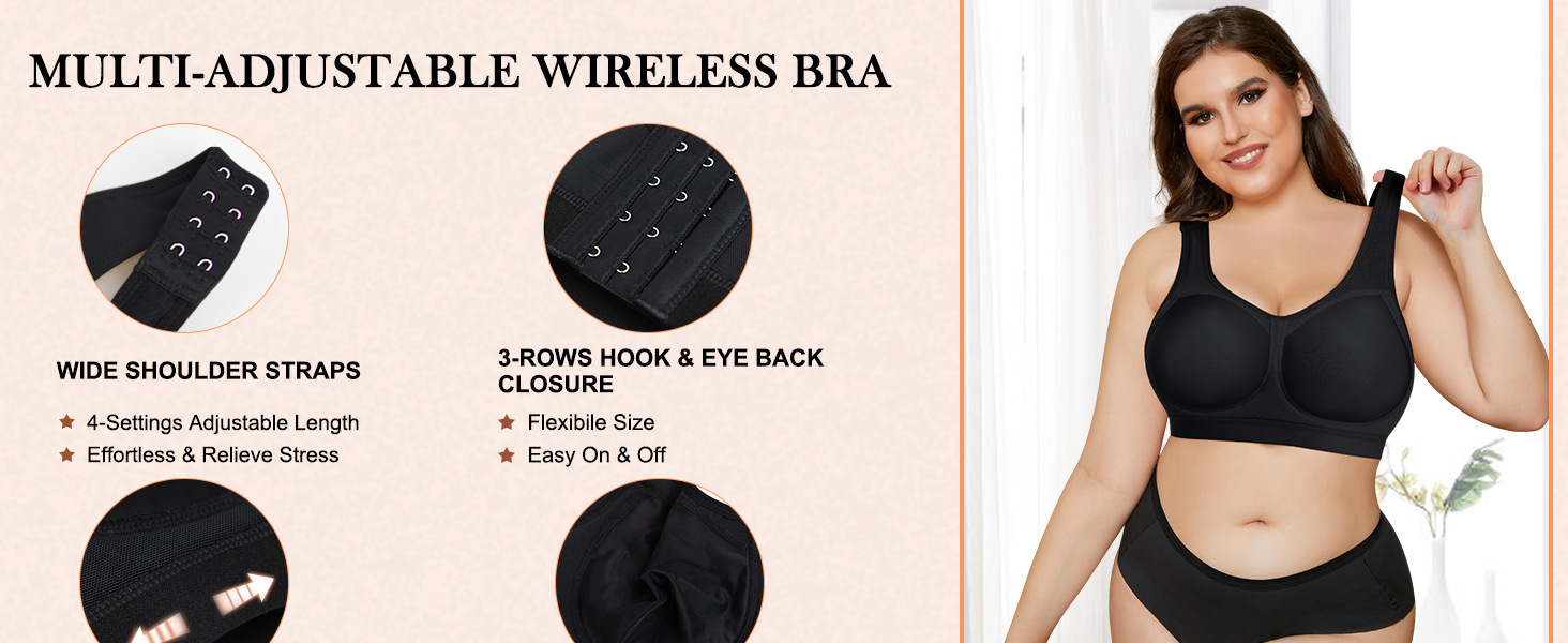 CYDREAM women wireless post surgery compression everyday bra padded adjustable smooth back bra -3