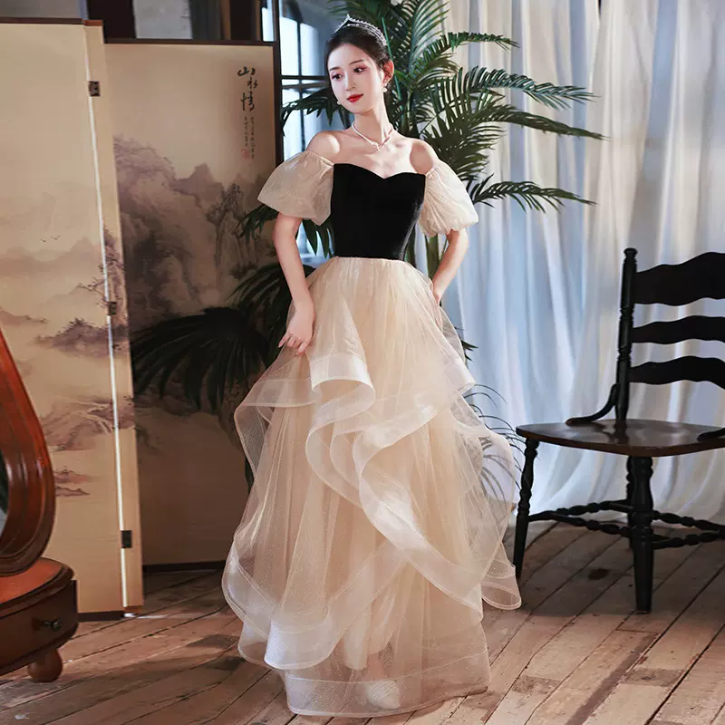 晚礼服女高端轻奢小众名媛成人礼生日聚会连衣裙主持人艺考演出服