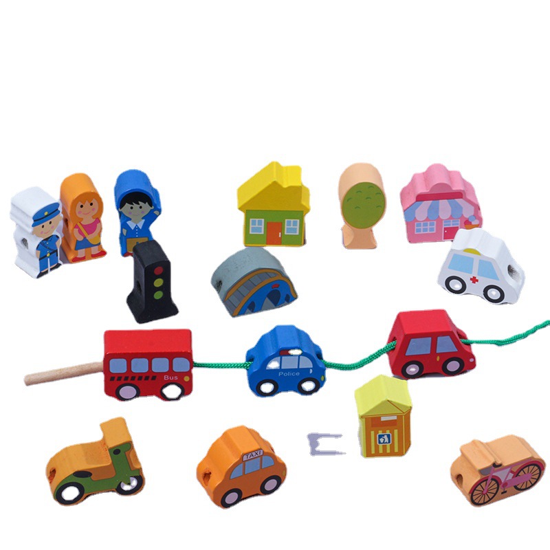 Bloques de construcción de cuentas de madera para niños kindergarten bebé educación temprana inteligencia cognitiva enhebrado cadena música juguetes
